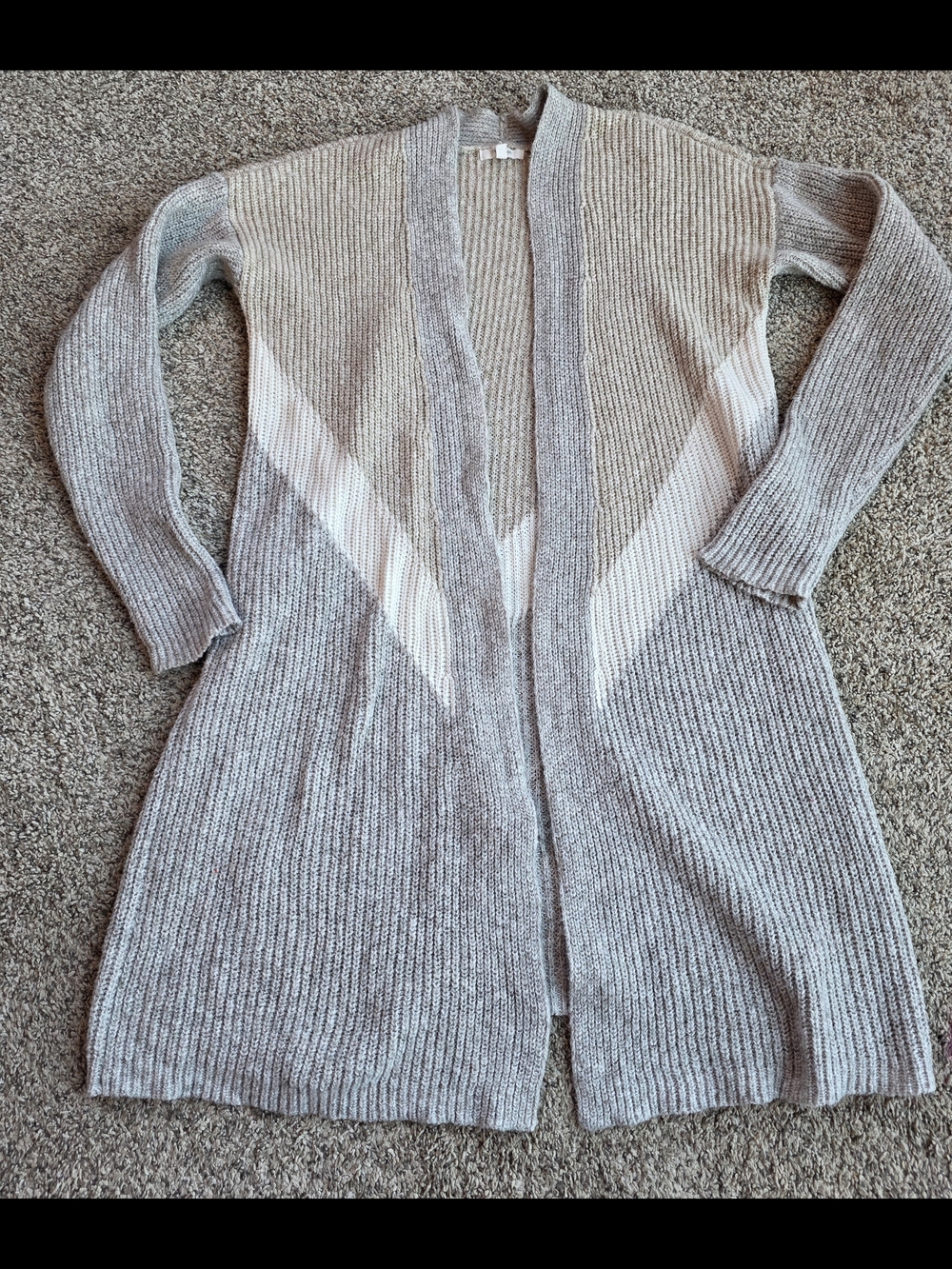 Maurices Gray & Cream Open-Front Long Cardigan